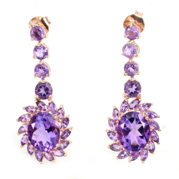 Deep Purple Amethyst 925 Silver Vermeil Gold Studs - Picture 8 of 8